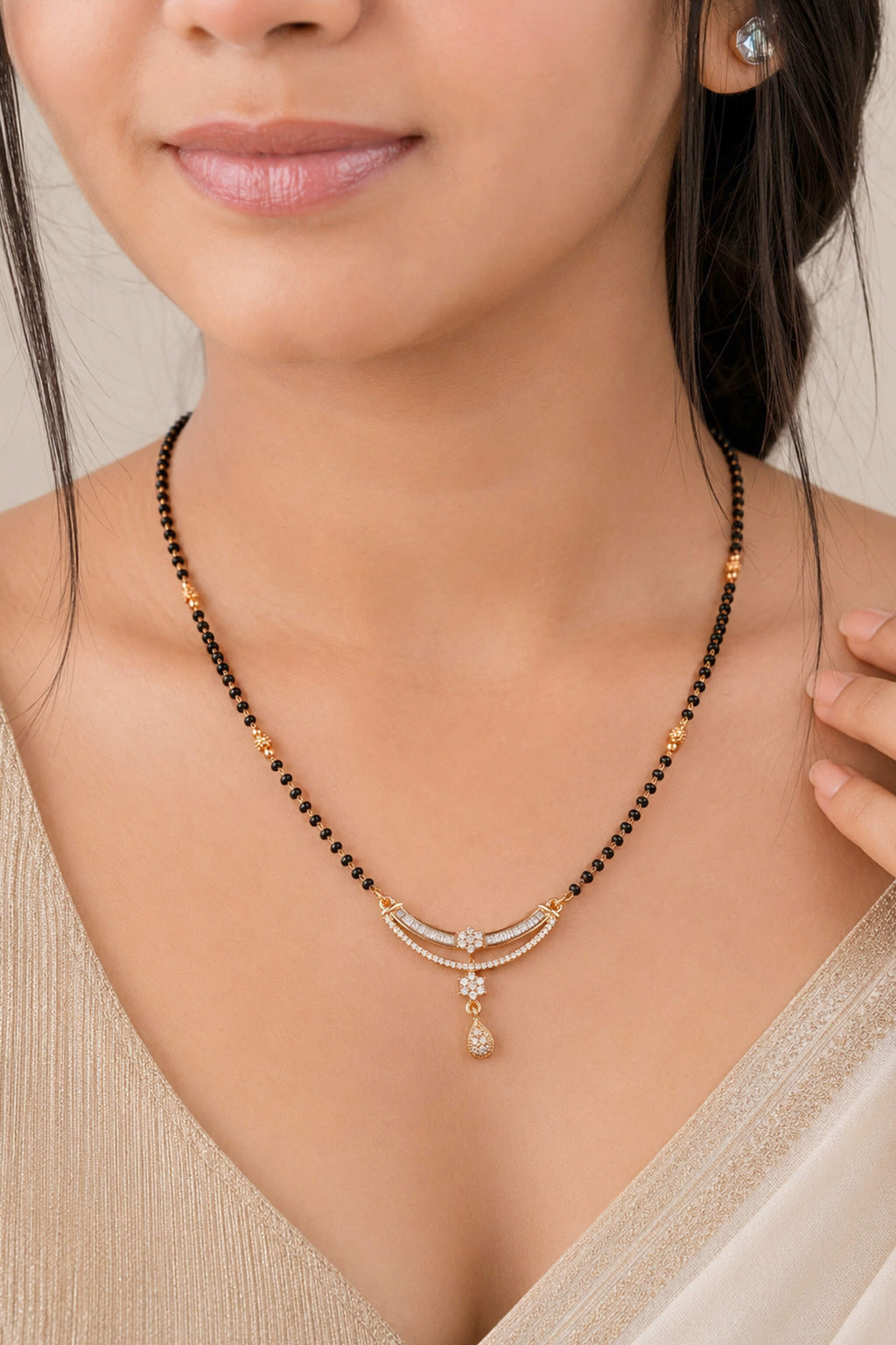 Baguette Arc Sparkle Rose Gold AD Mangalsutra