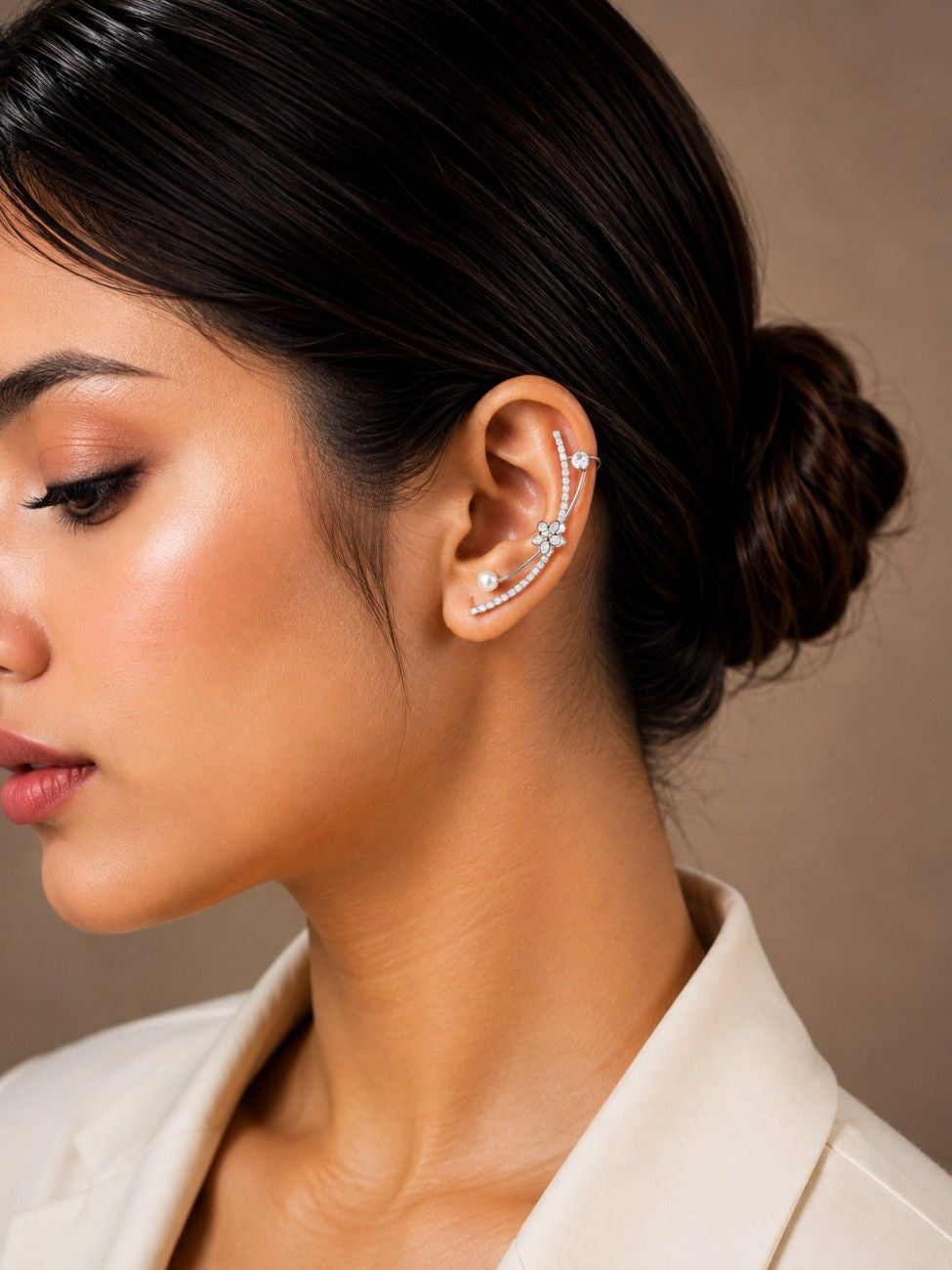 Floral Ear Silver Cuff