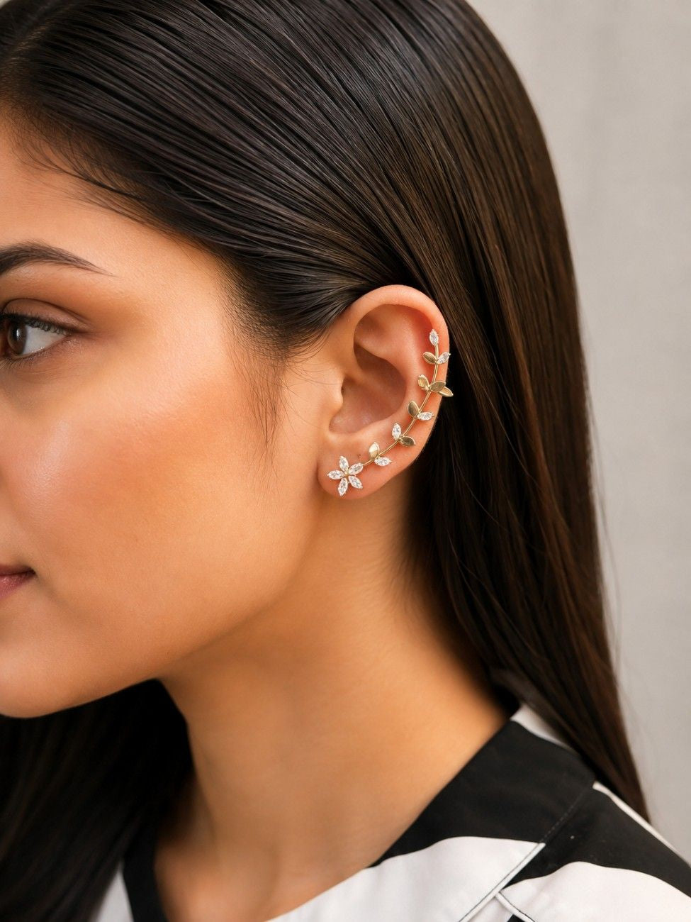 Sparkling Crystal Leaf Ear Cuff