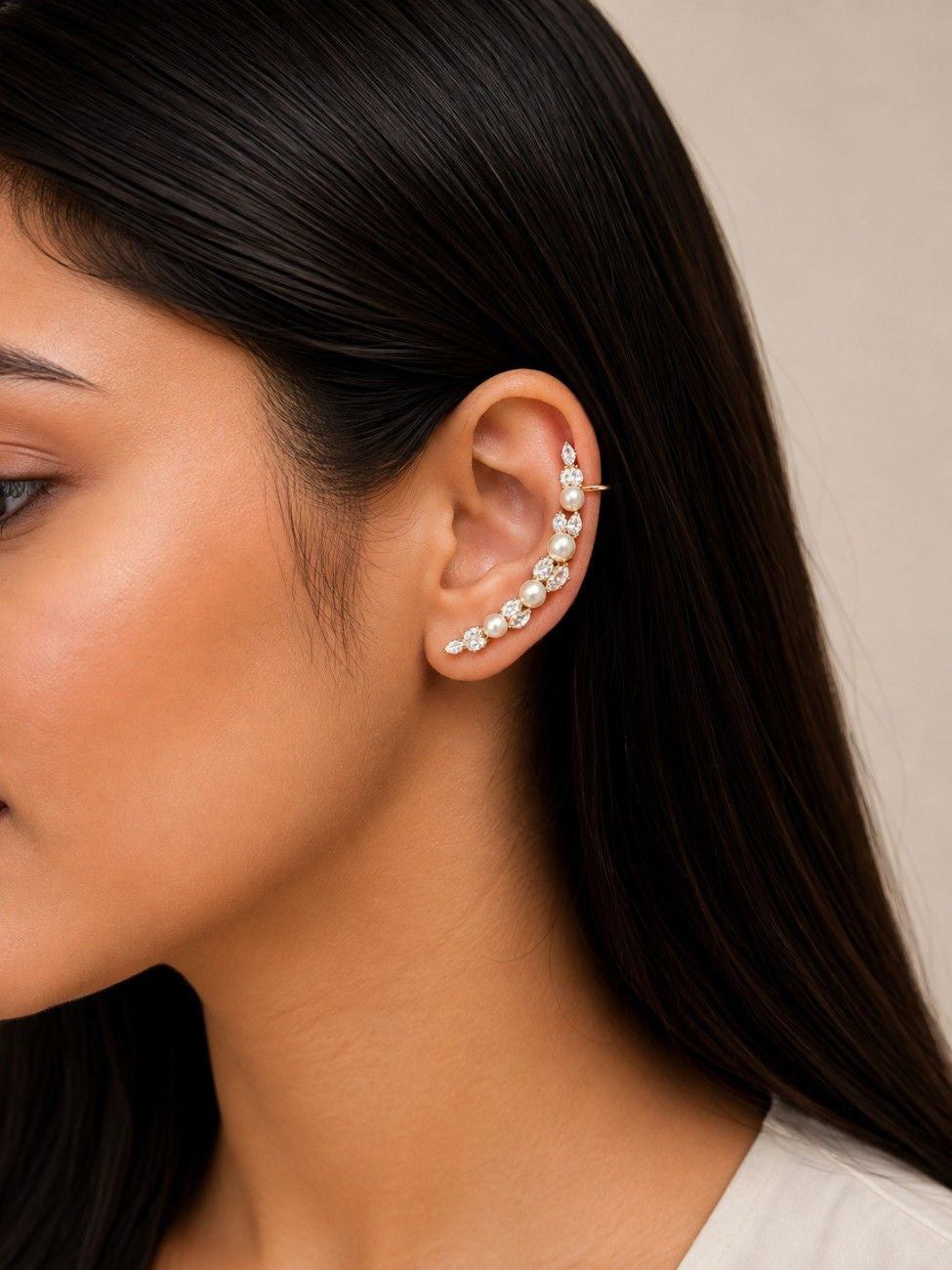 Pearl & Crystal Accented Gold-tone Ear Cuff