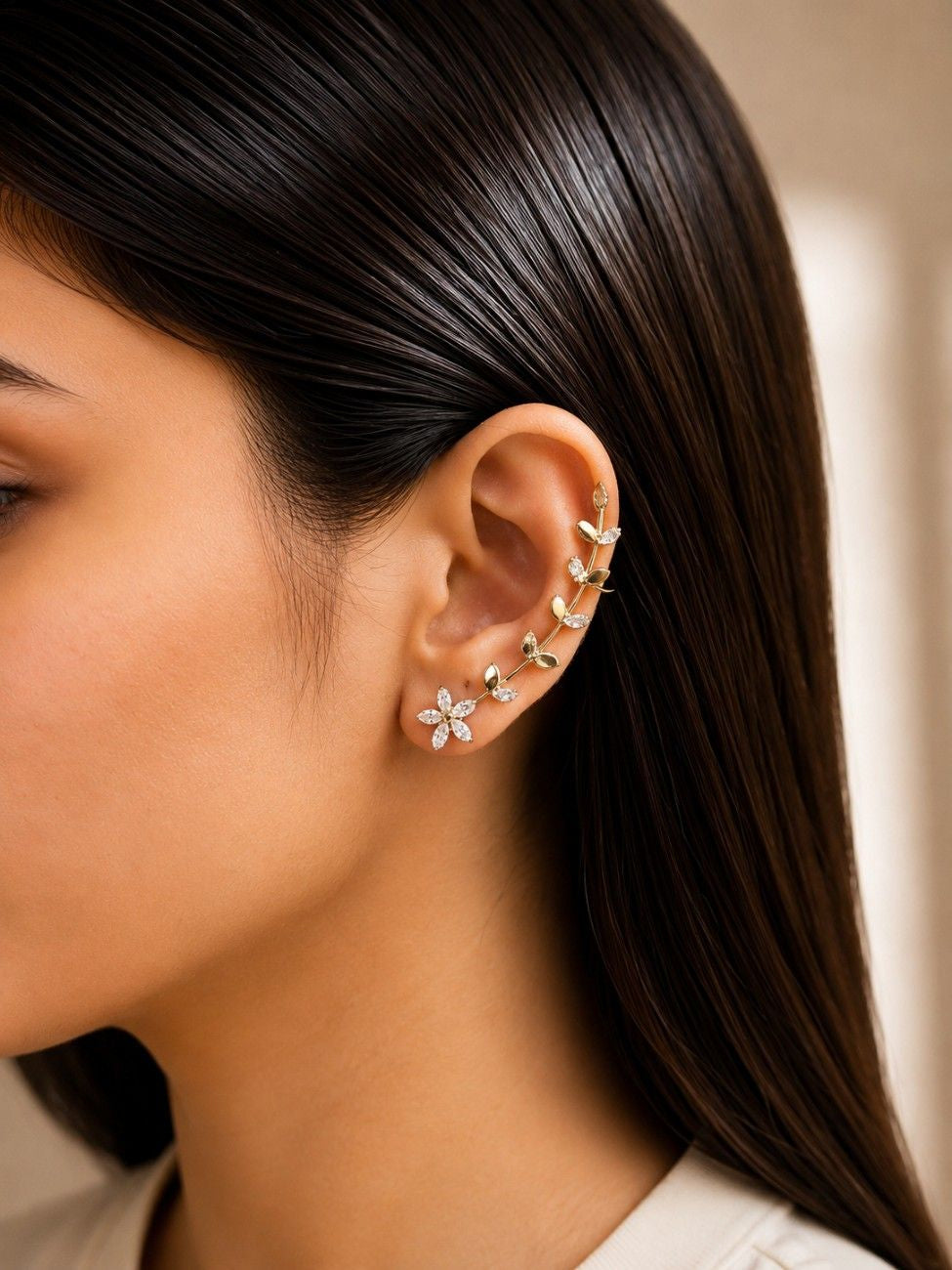 Crystal Flower Ear Cuff