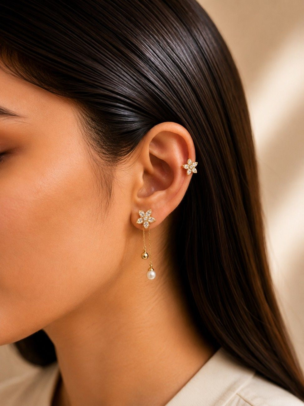 Celestial Bloom Pearl Ear Cuff