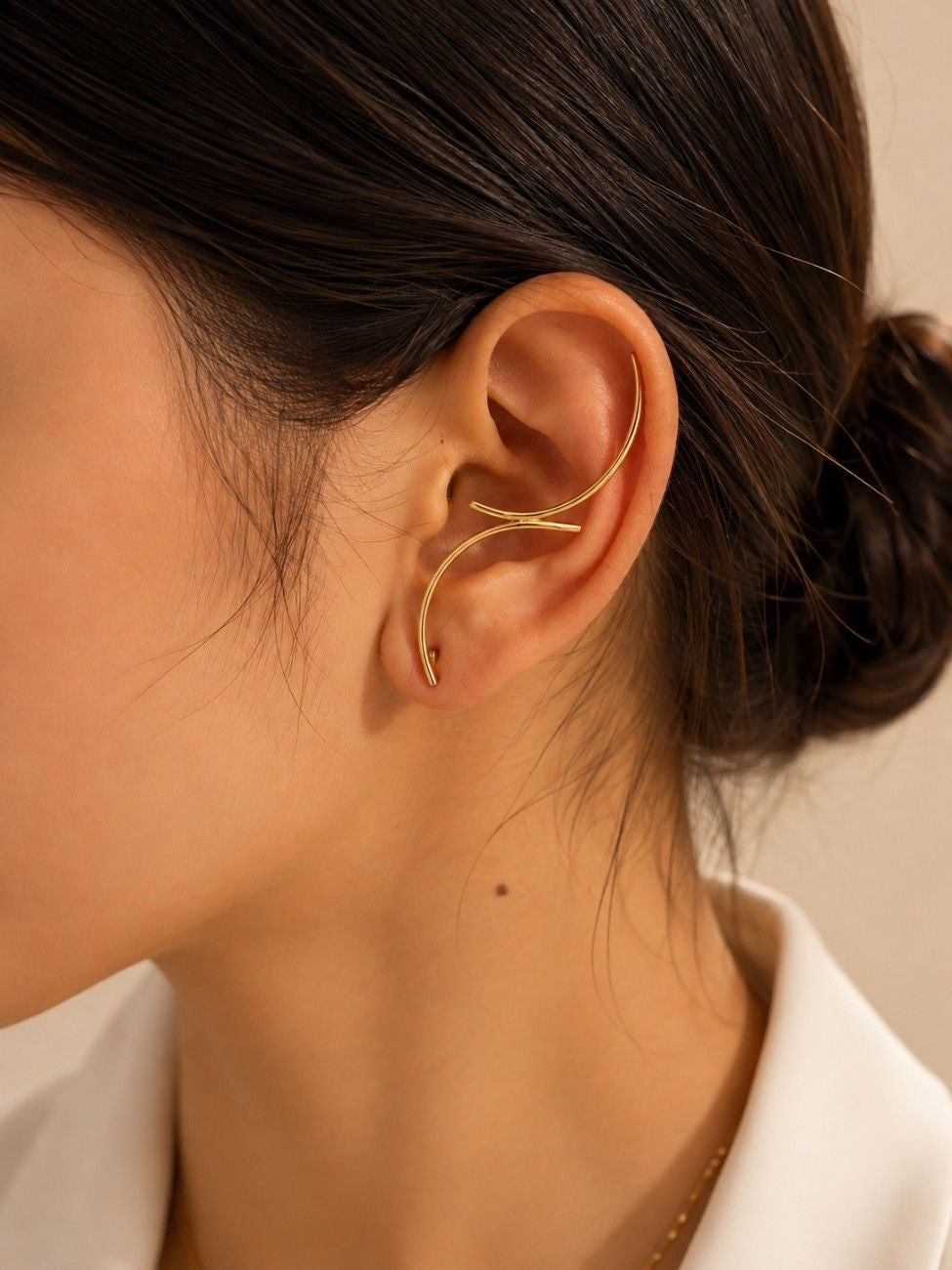 Minimalist Curved Bar Statement Earrings in Gold
