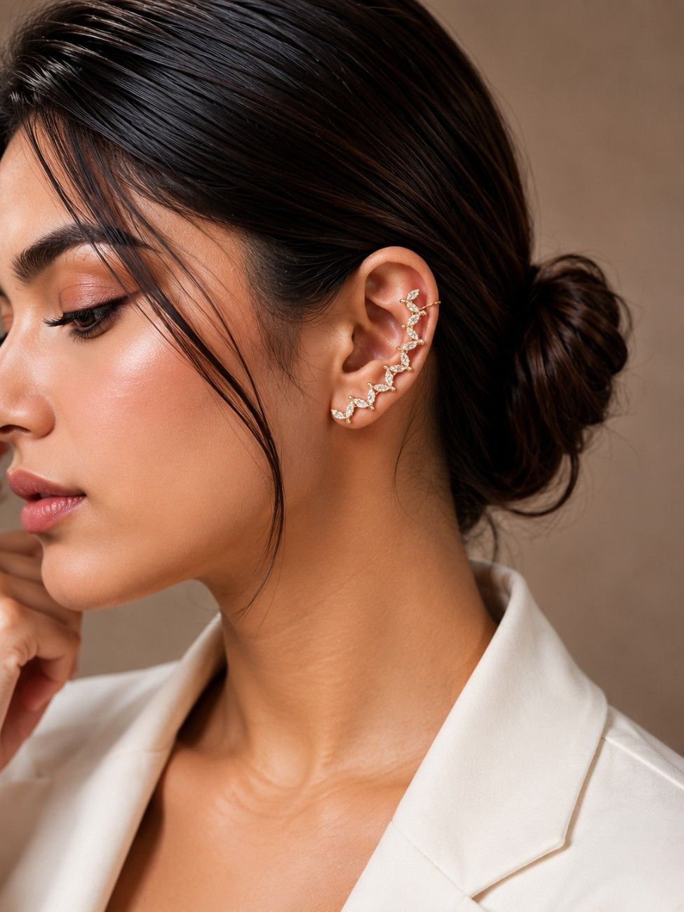 Rhinestone-encrusted Golden Ear Cuff