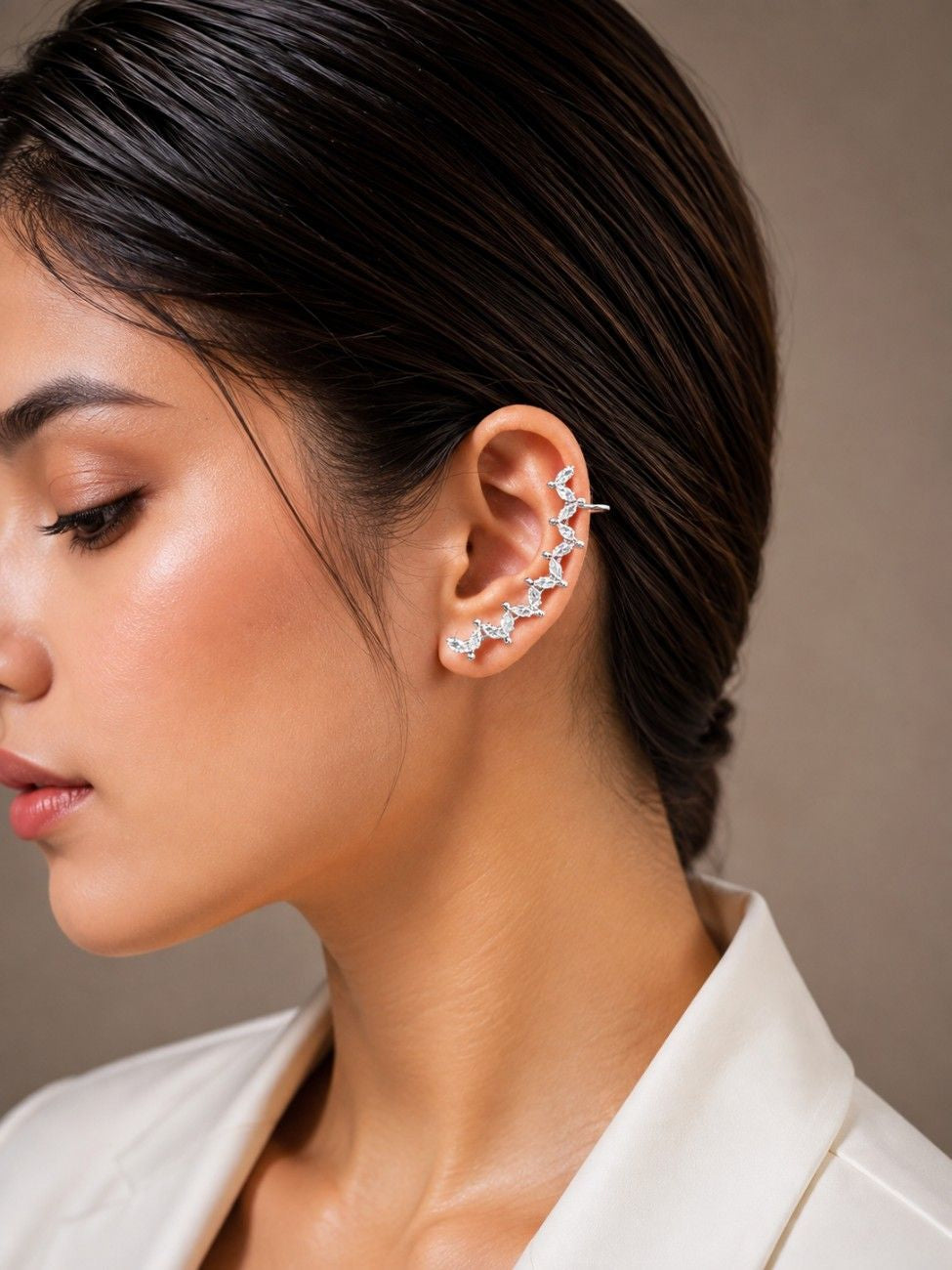 Rhinestone-encrusted Silver Ear Cuff