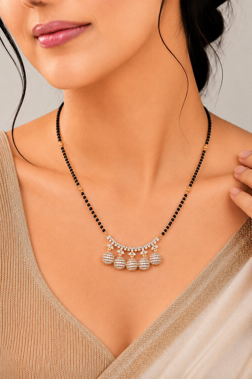 Royal Disc Charm Rose Gold AD Mangalsutra