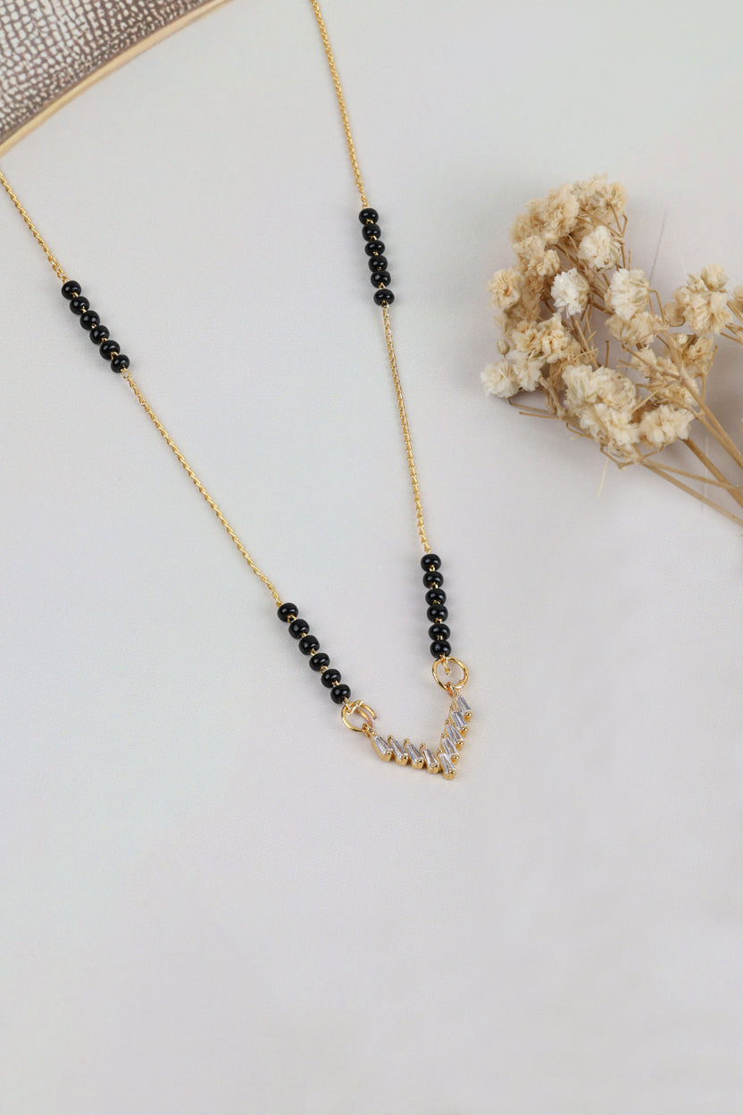 Dainty Gold Mangalsutra – Baguette V-Shape CZ Pendant Daily Wear Necklace for Women