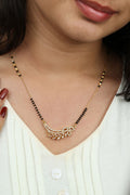 Dainty Gold Mangalsutra – Curved Leaf CZ Pendant Daily Wear Necklace for Women
