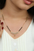 Dainty Gold Mangalsutra – Curved Bar CZ Pendant with Drop Daily Wear Necklace for Women