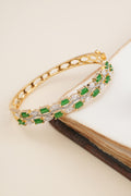 gold-plated emerald green and white cubic zirconia studded cuff bracelet