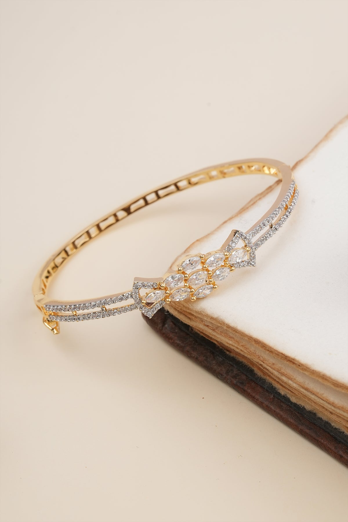 Floral Cluster American Diamond Gold-Tone Bracelet