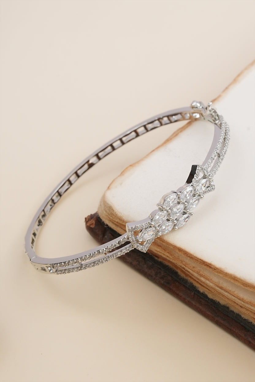 Floral Cluster American Diamond silver-Tone Bracelet