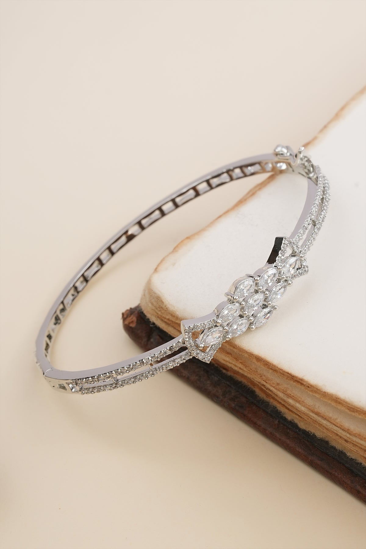 Floral Cluster American Diamond silver-Tone Bracelet