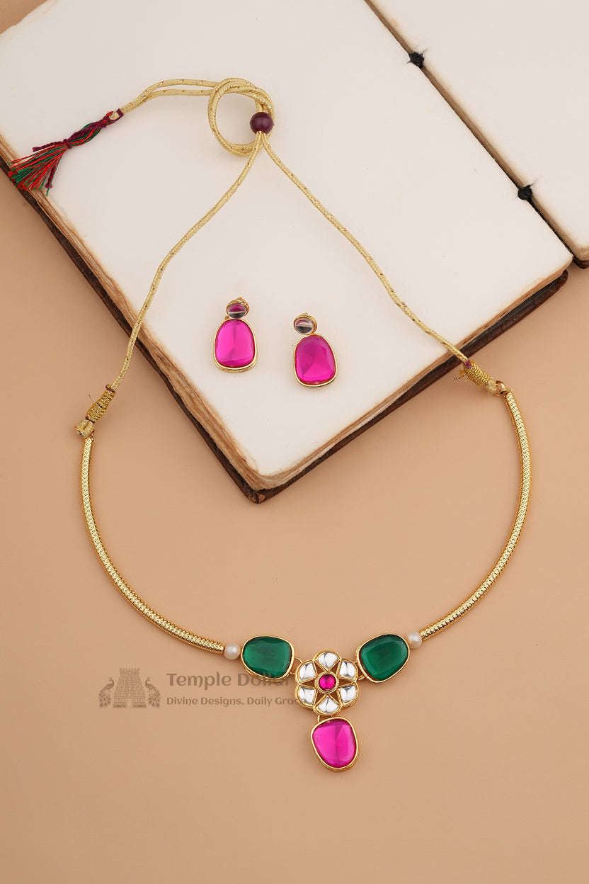 Kundan Floral Fusion Necklace & Earring Set