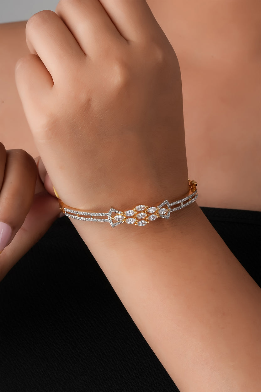 Floral Cluster American Diamond Gold-Tone Bracelet