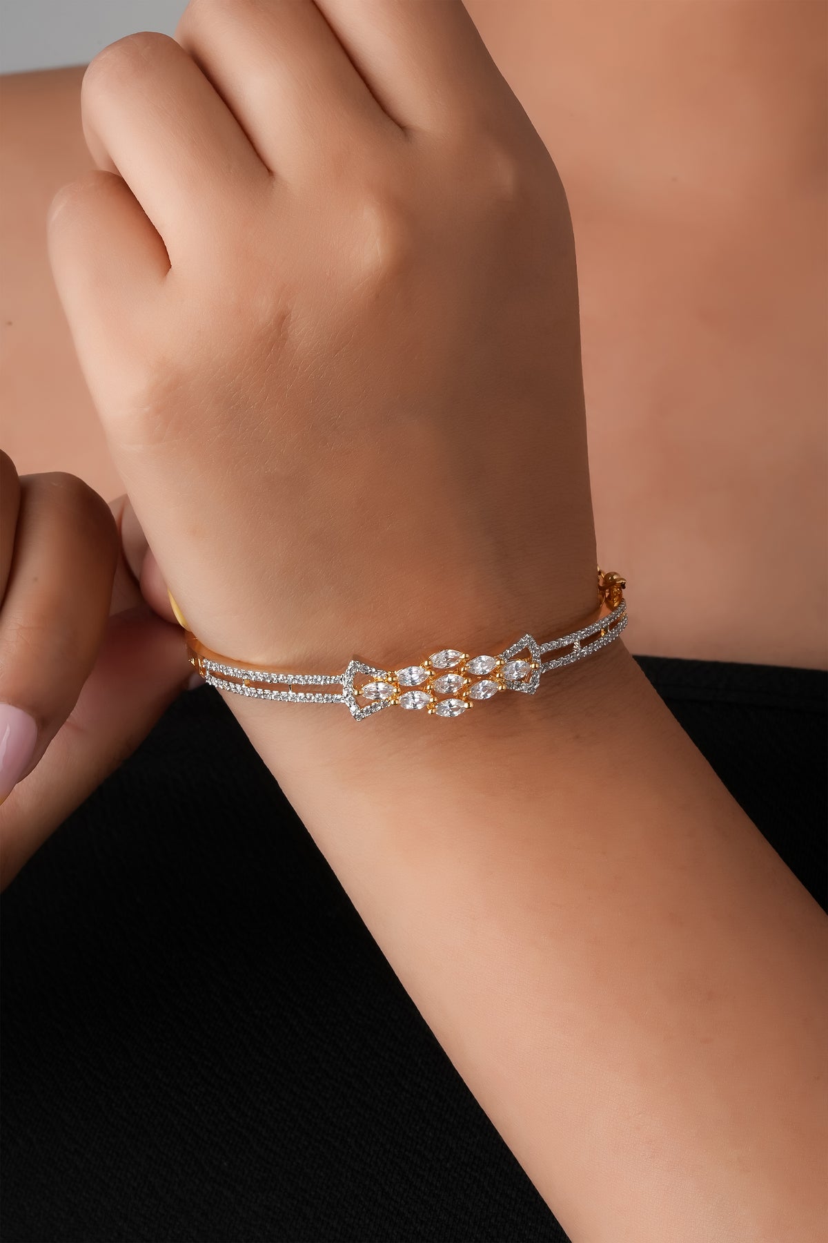 Floral Cluster American Diamond Gold-Tone Bracelet