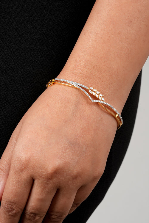 brass gold leaf american diamond cuff bracelate