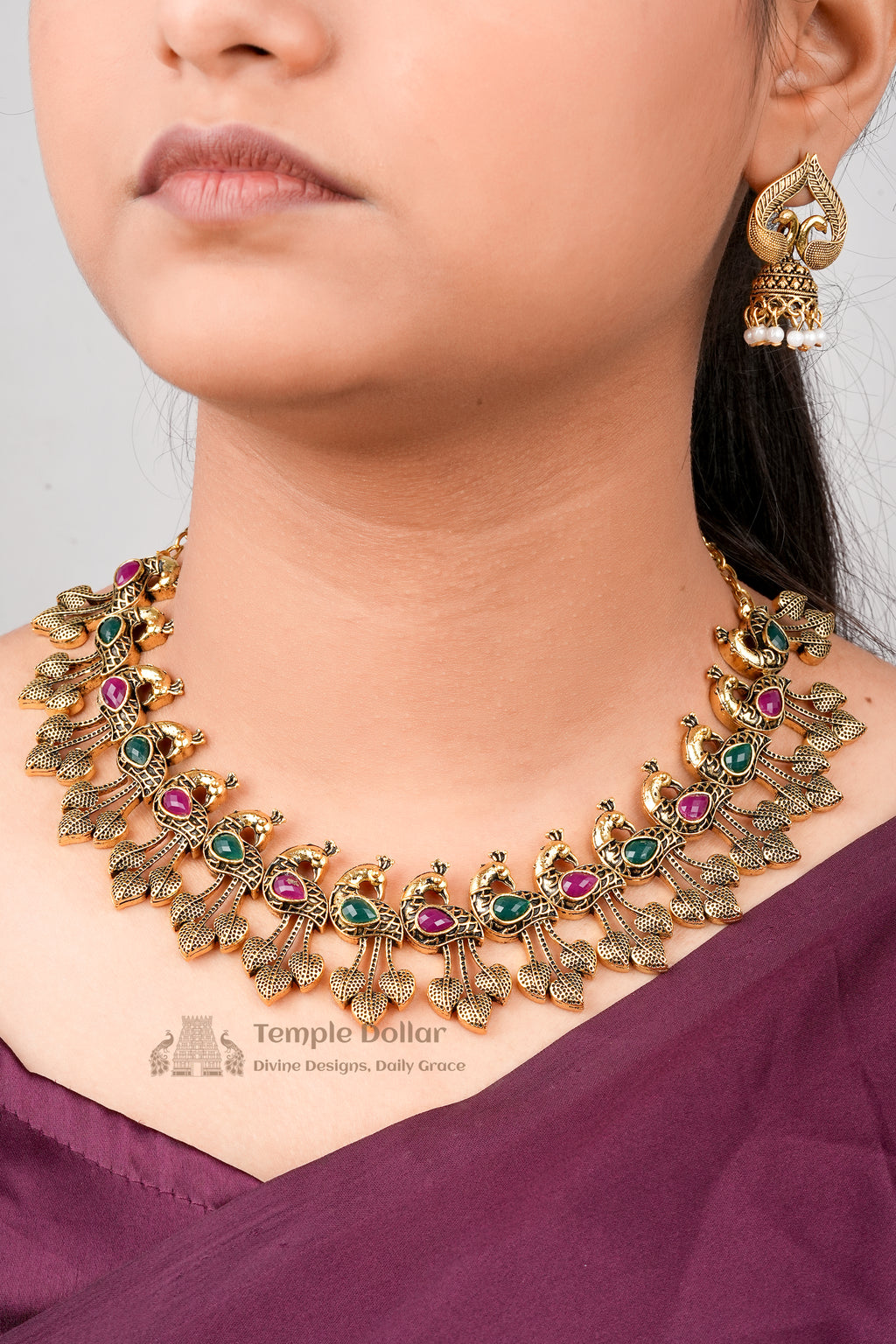 Antique Peacock Choker & Jhumka Set