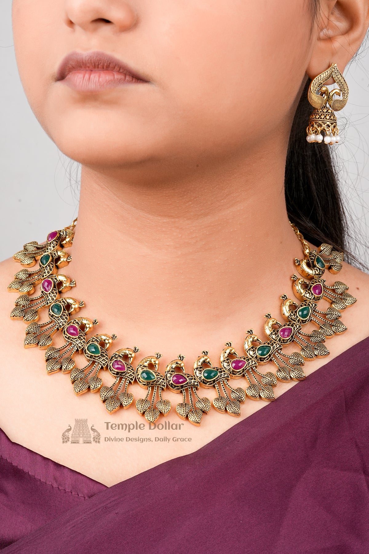 Antique Peacock Choker & Jhumka Set