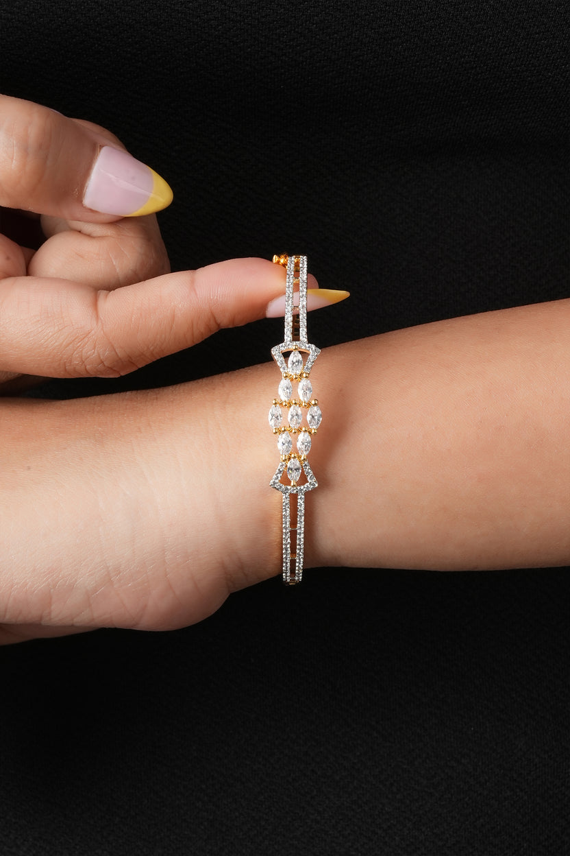 Floral Cluster American Diamond Gold-Tone Bracelet