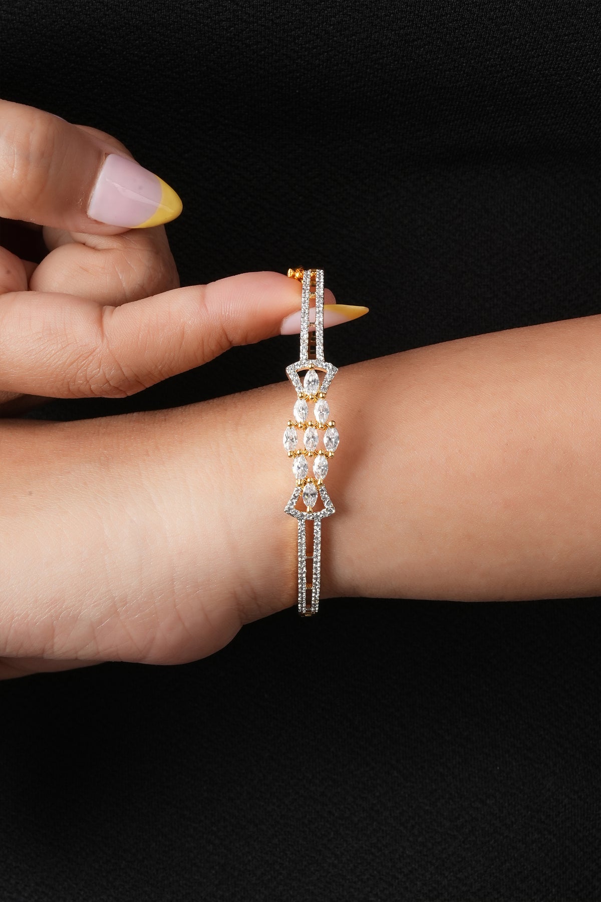 Floral Cluster American Diamond Gold-Tone Bracelet