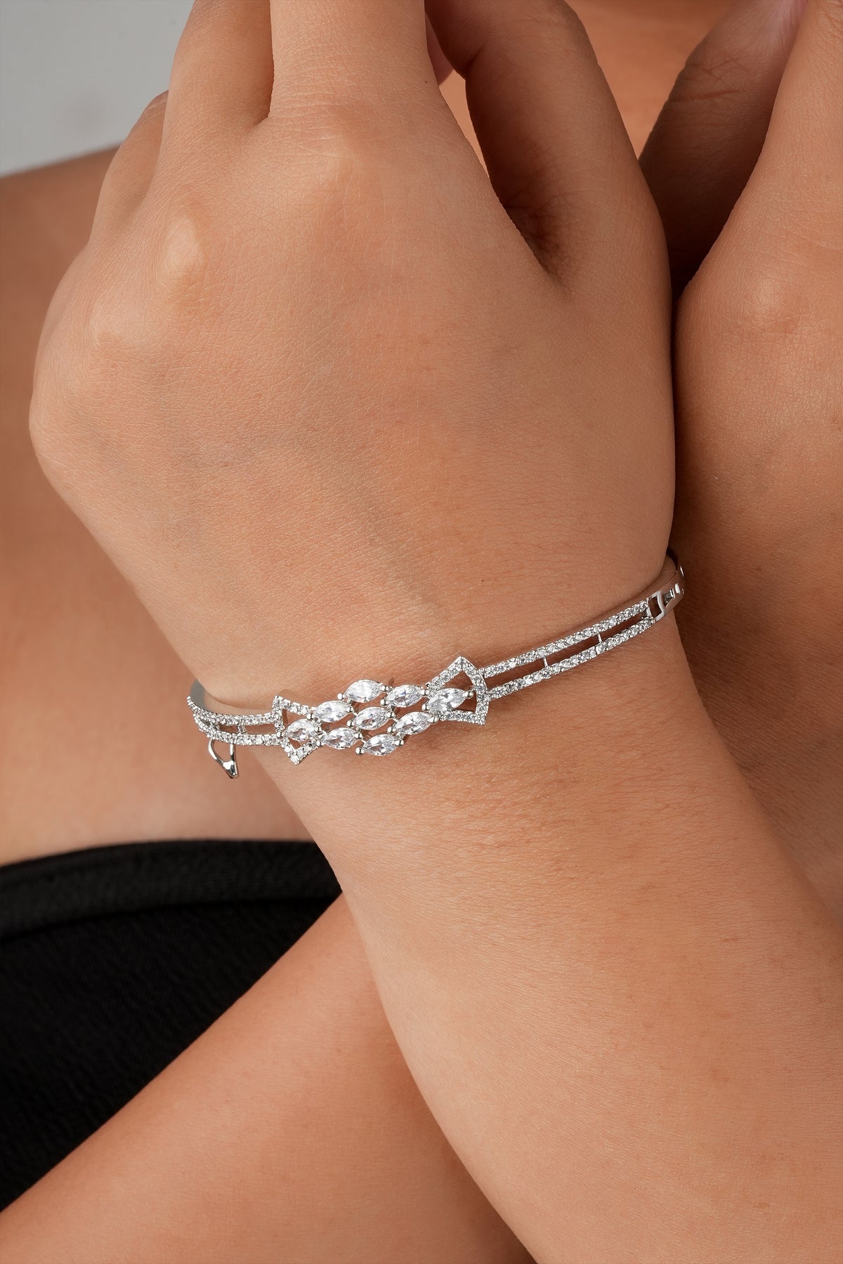 Floral Cluster American Diamond silver-Tone Bracelet