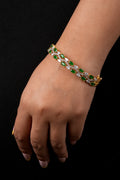 gold-plated emerald green and white cubic zirconia studded cuff bracelet
