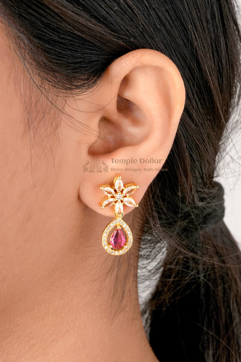 Exquisite Floral Teardrop Necklace & Earrings Set - Rose Pink