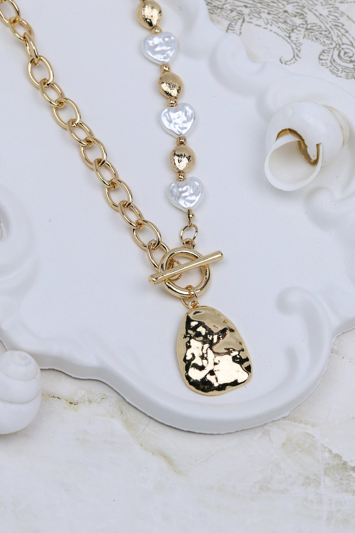 Hammered Heart Toggle Necklace