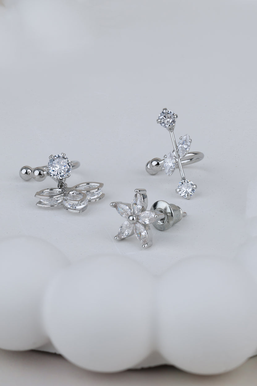 Flower and Leaf Ear Cuff Set