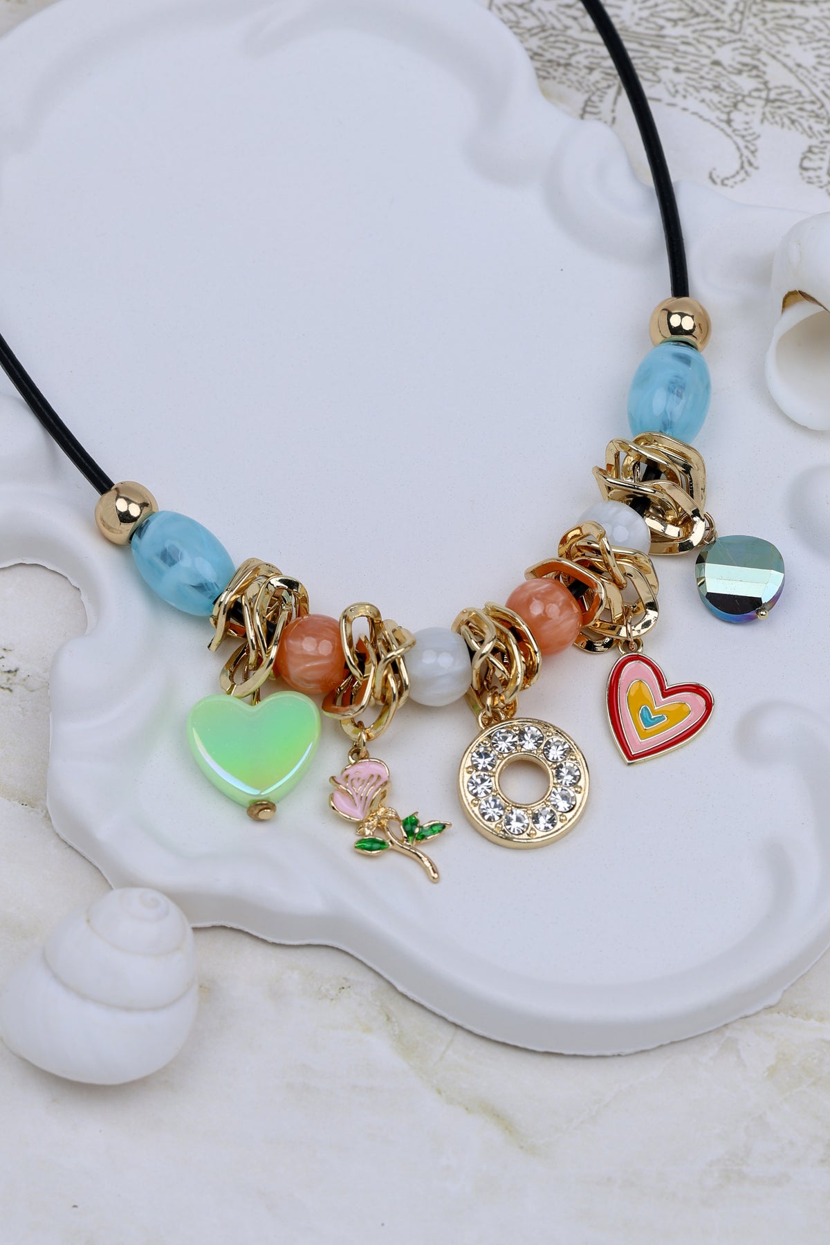 Charm Beaded Cord Necklace
