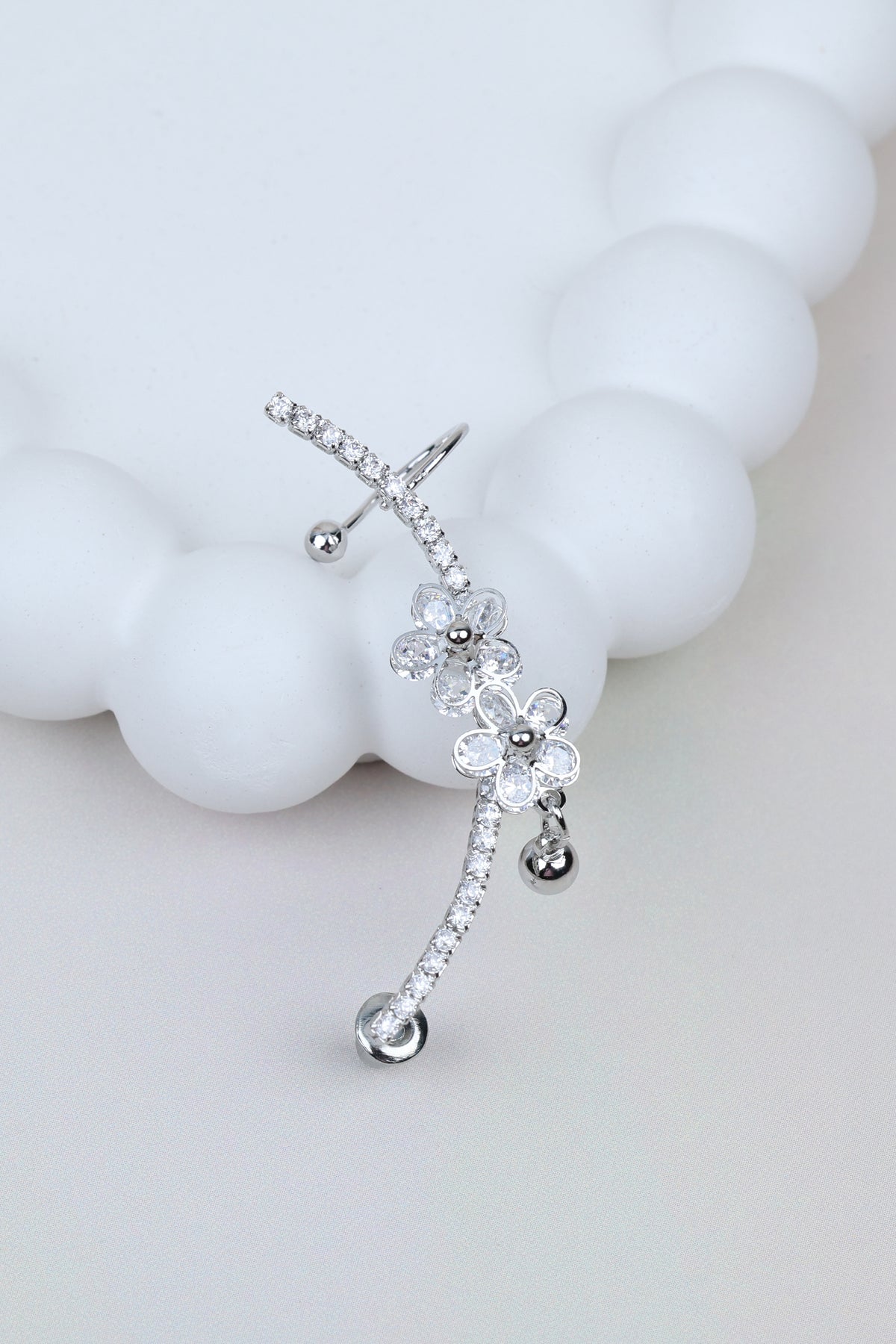 Floral-motif Silver Ear Cuff