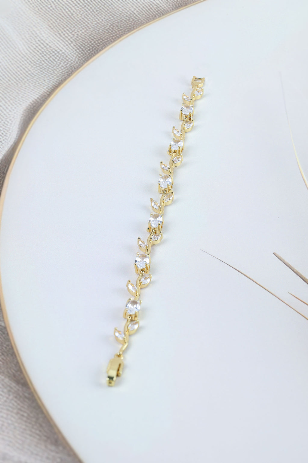 White Crystal Tulip Vine Bracelet for Brides & Weddings,Anti Tarnish Gold Plated Stainless Steel CZ Bangle for Wom