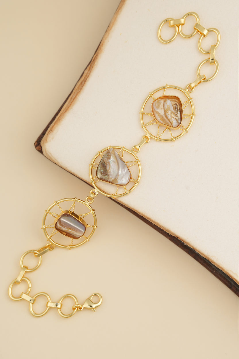 Boho Dreamcatcher Link Bracelet - Gold & Earth Tone Inlay