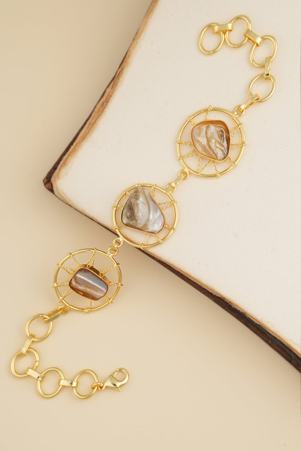 Boho Dreamcatcher Link Bracelet - Gold & Earth Tone Inlay