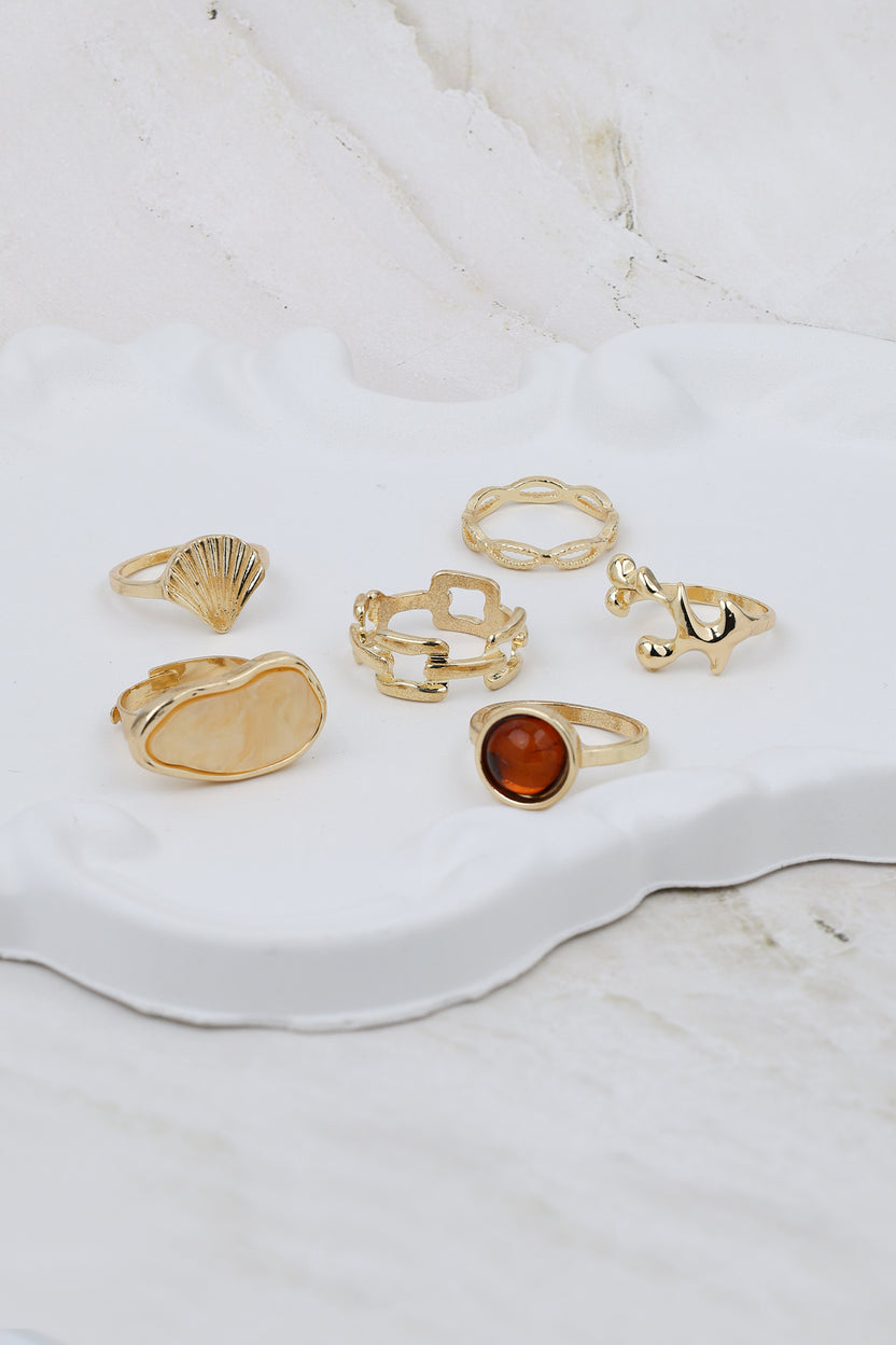 Coastal Treasures 6-piece Gold Ring Set