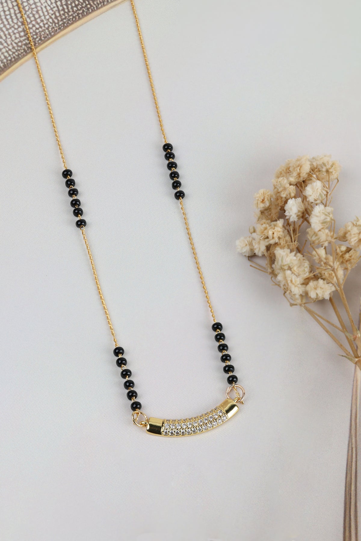 Dainty Gold Mangalsutra – Slim CZ Tube Bar Pendant Daily Wear Necklace for Women
