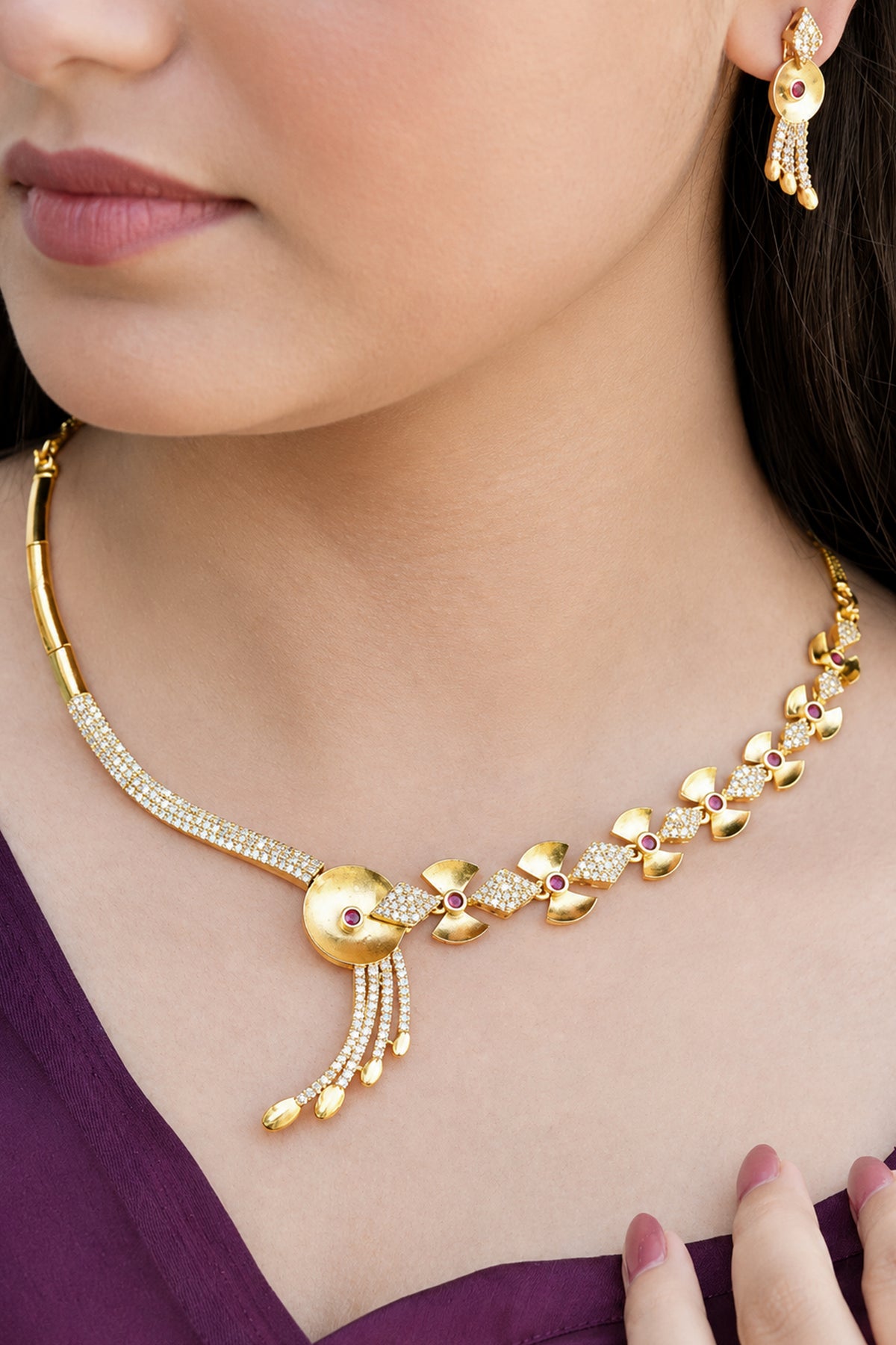 Traditional South Indian Jewelry Set with Ruby CZ Stones