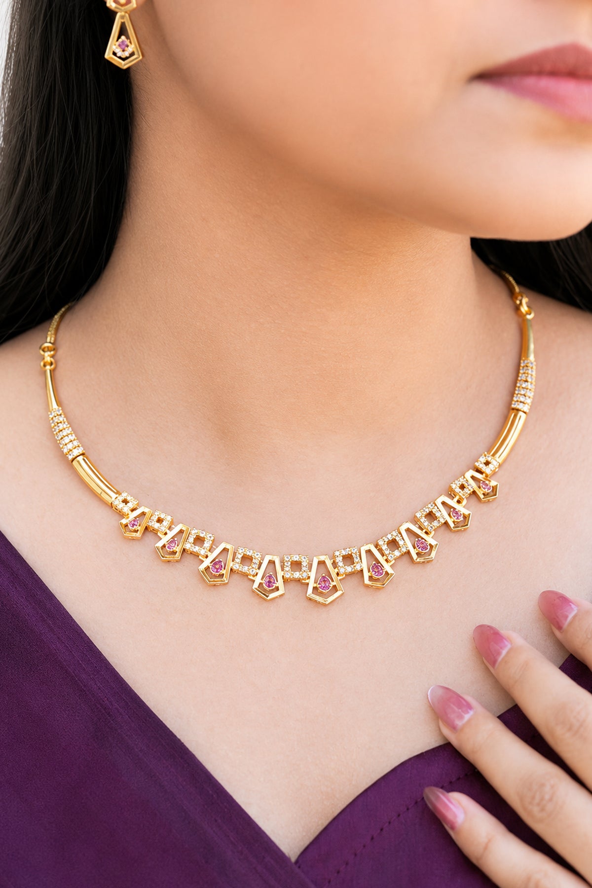 Antique Pentagon Motif Necklace & Drop Earrings Set