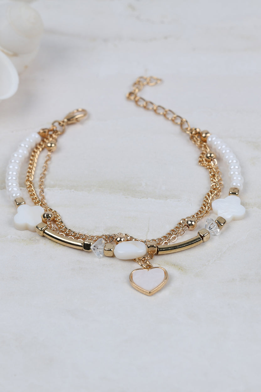 Clover Heart Charm Layered Bracelet
