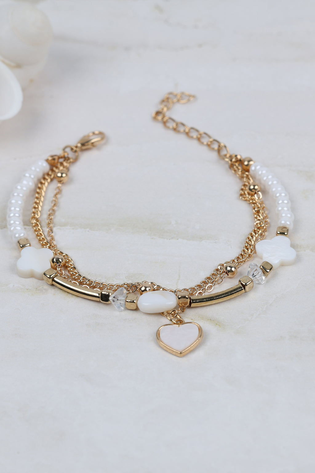 Clover Heart Charm Layered Bracelet
