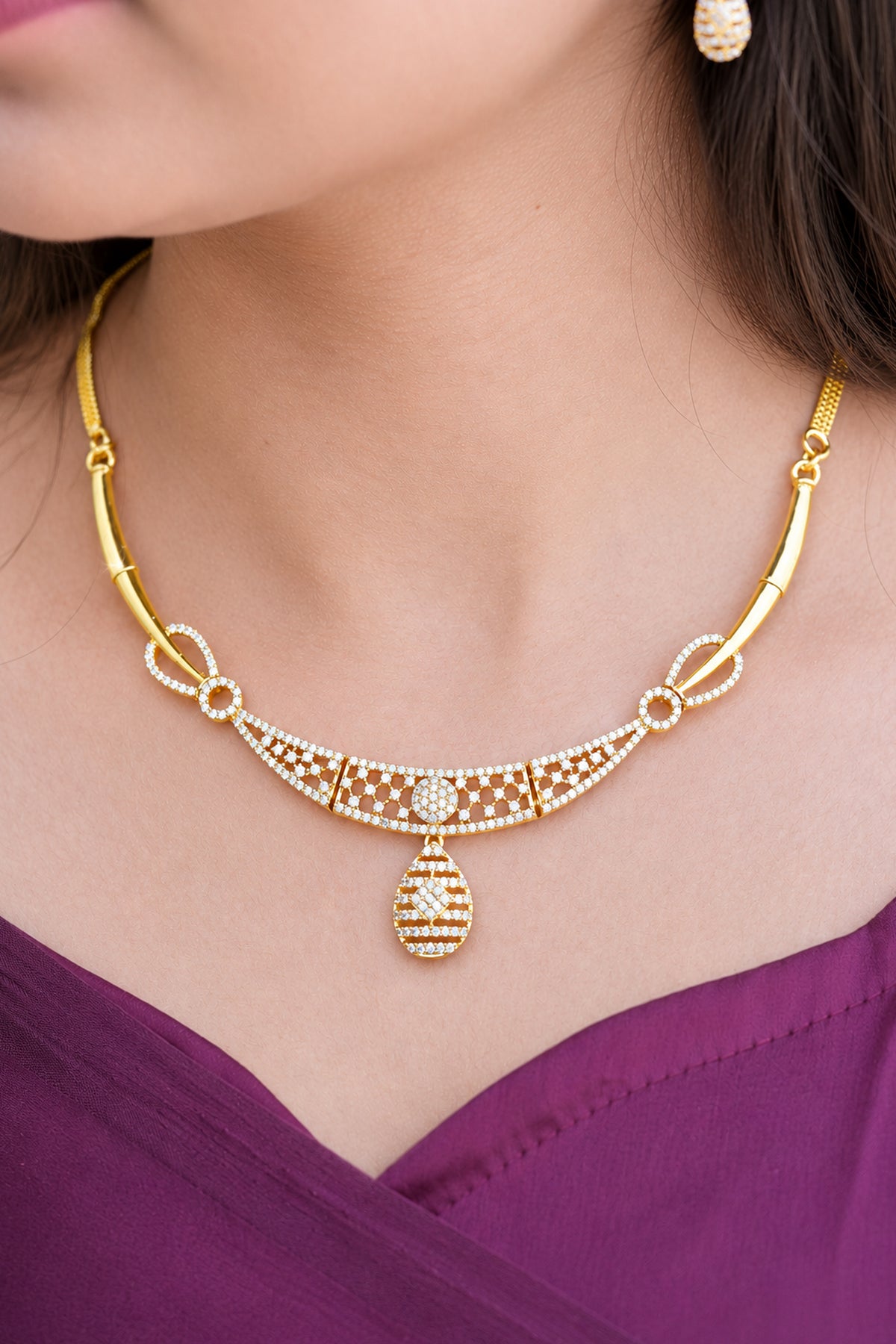 Premium CZ Stone Choker Set – South Indian Bridal Jewelry