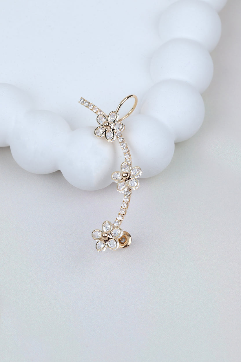 Dainty Gold-tone Triple Floral Ear Cuff