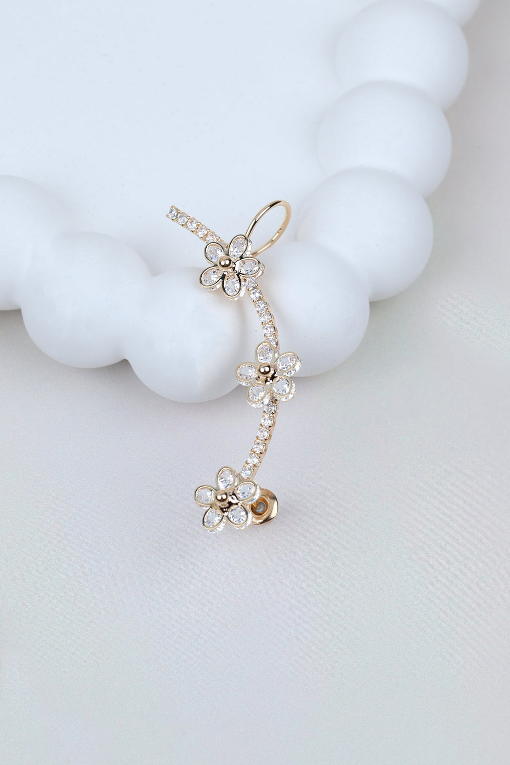 Dainty Gold-tone Triple Floral Ear Cuff