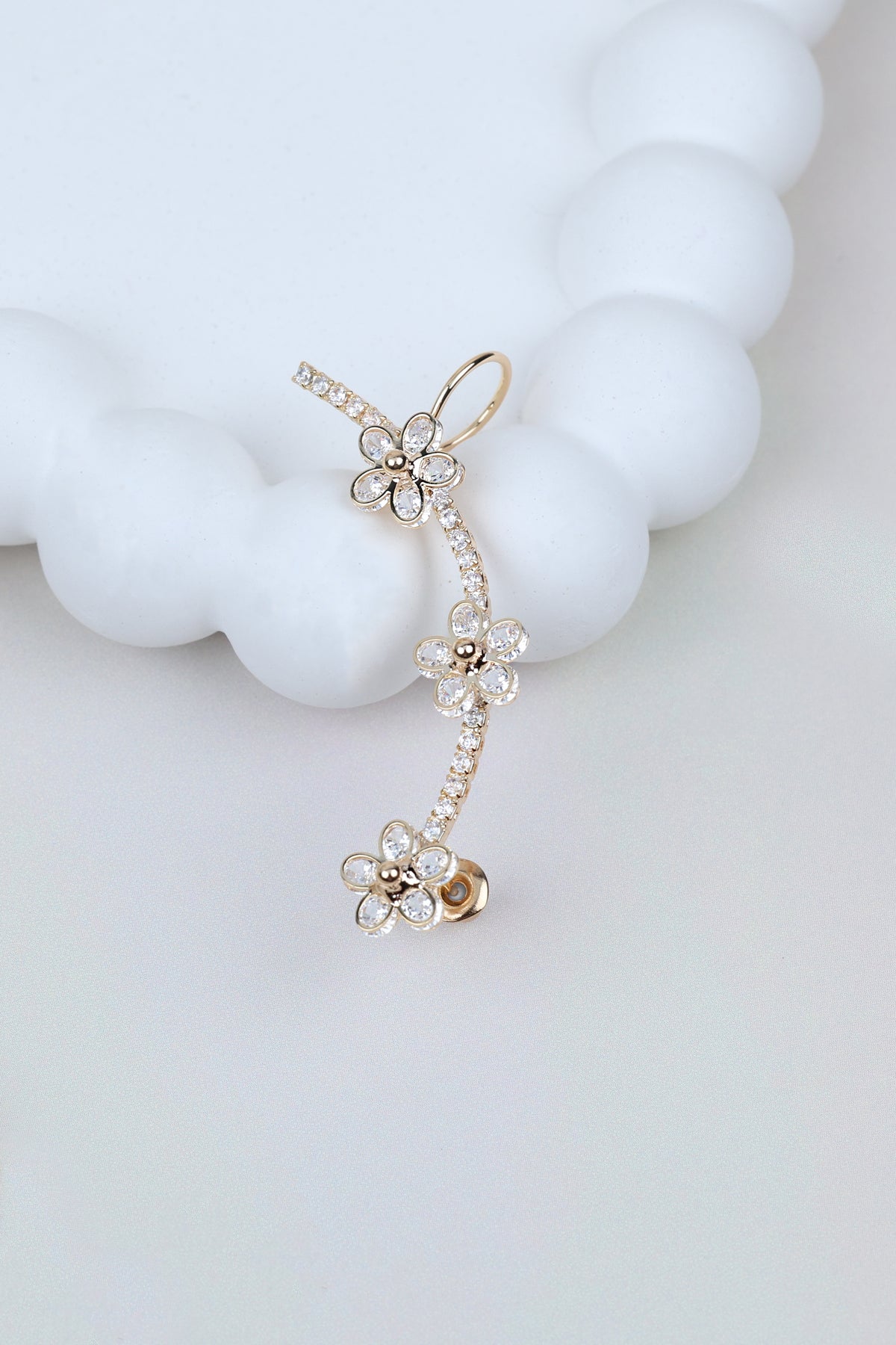 Dainty Gold-tone Triple Floral Ear Cuff