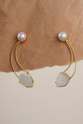 Gold Toned Pearl and Stone Studded Earrings