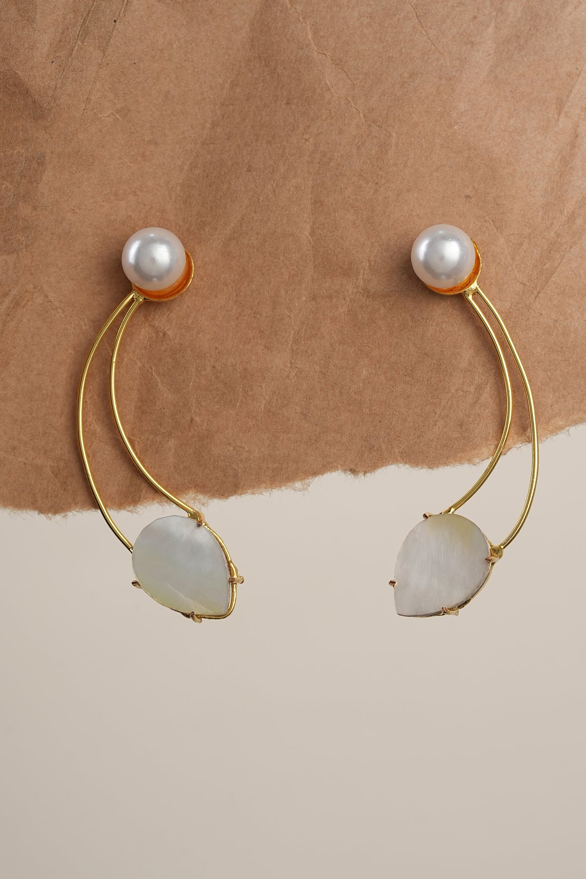 Gold Toned Pearl and Stone Studded Earrings