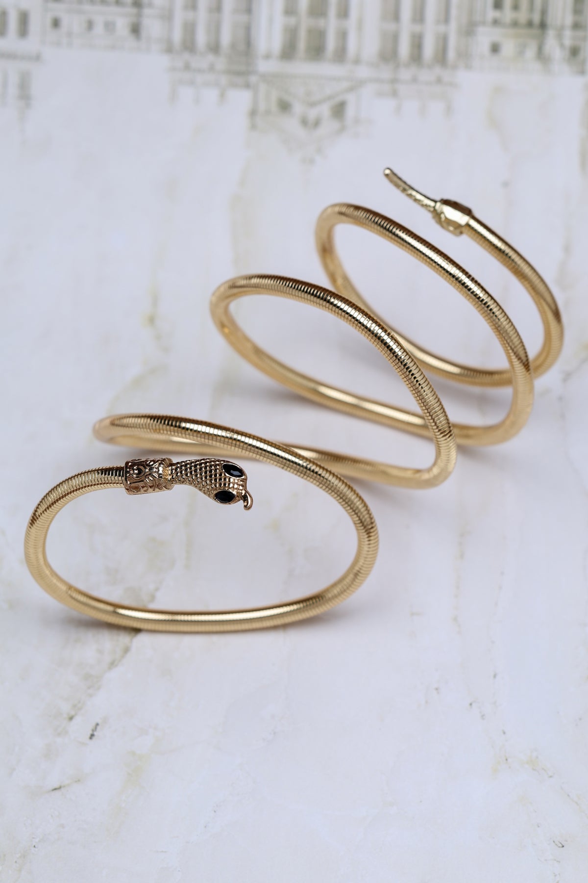 Gold Snake Wrap Armlet with Onyx-tone Eyes Arm Cuff