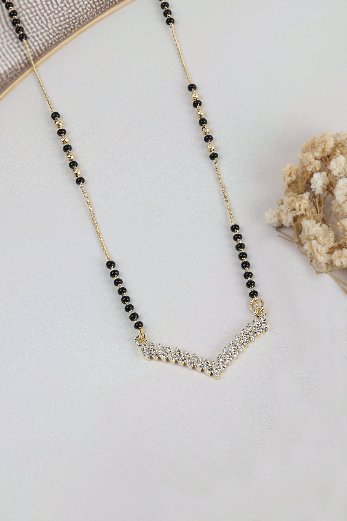 Dainty Gold Mangalsutra – V-Shape CZ Pendant Daily Wear Necklace for Women