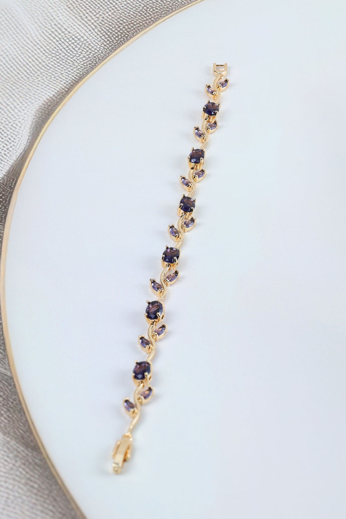 Purple Amethyst CZ Tulip Bracelet for Women - Anti Tarnish Gold Plated Stainless Steel Vine Bangle, Gift for Her
